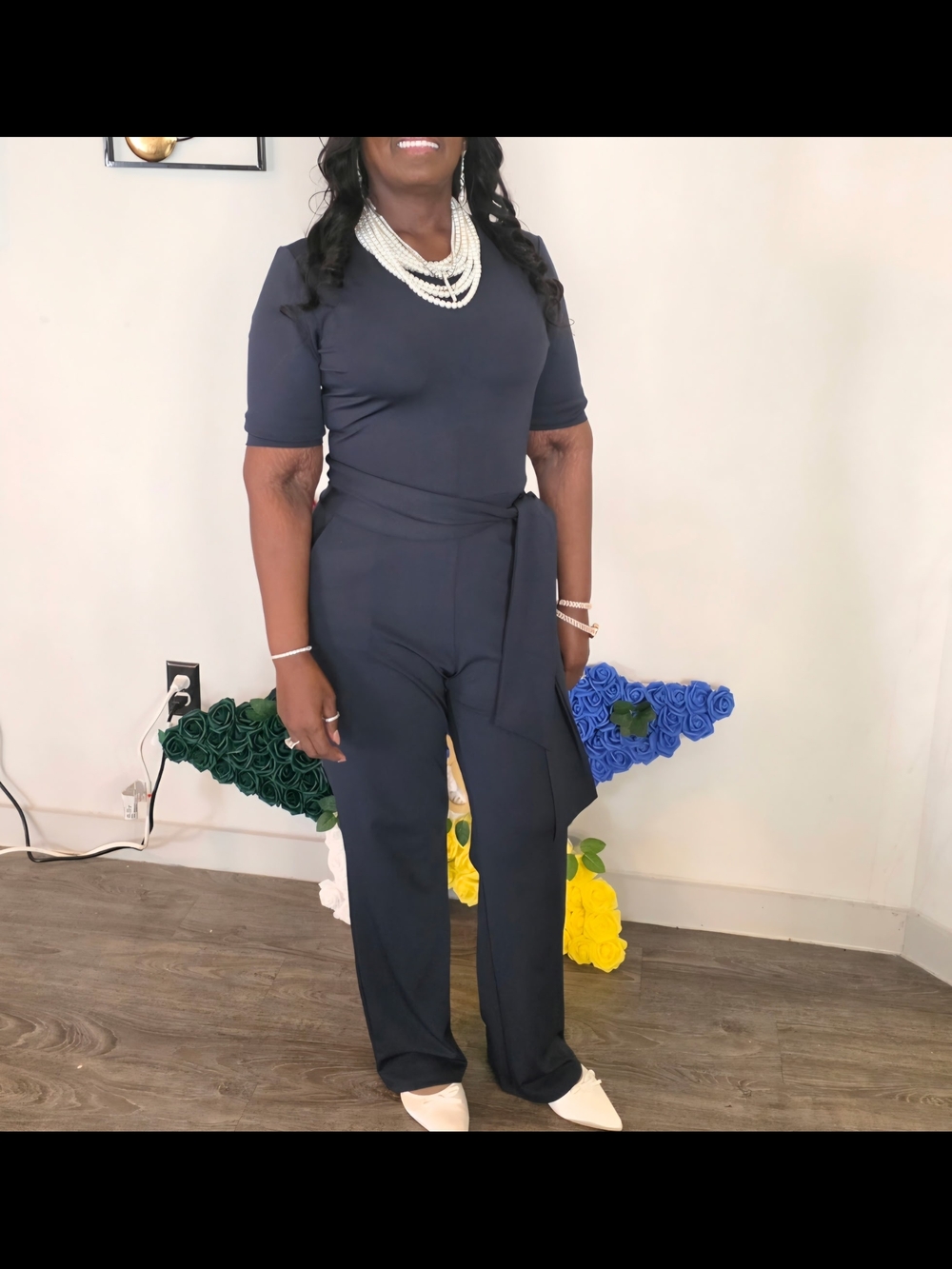 Classic Navy Women's Jumpsuit with Waist Tie